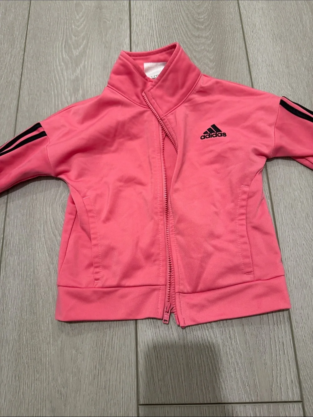 Adidas Toddler Pink Zip-Up Track Jacket with Black Stripes